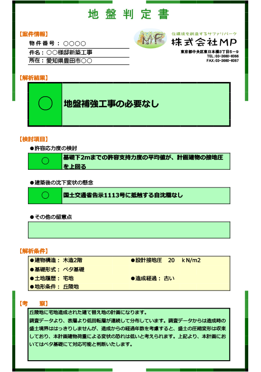 地盤改良工事の必要なし